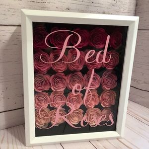 Handmade pink paper roses in Shadowbox